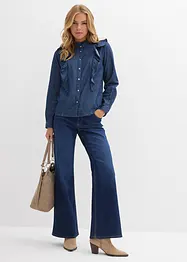 Denimbluse i 100% bomull med volanger, bonprix