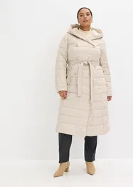 Vannavvisende, vattert kåpe med besetning i ullstil og knytebelte (2 deler), bonprix