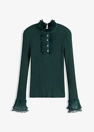 Finstrikket topp med volanger i chiffon, bonprix