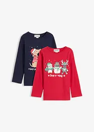Langermet topp i økologisk bomull med julemotiv til barn (2-pack), bonprix