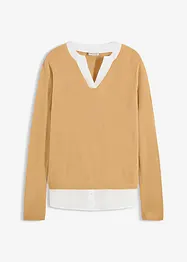 Genser i finstrikk med bluseinnfelling, bonprix