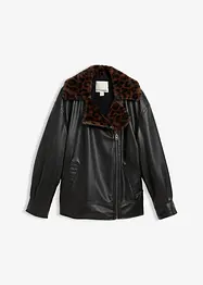 Jakke i imitert skinn med leopardmønstret fuskepels, bonprix