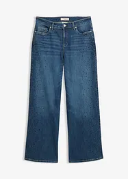 Wide Leg-jeans Mid Waist med glitterstener, bonprix
