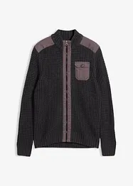 Grovstrikket cardigan med vevd besetning, bonprix