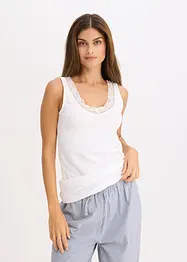 Singlet med økologisk bomull og blonder (2-pack), bonprix