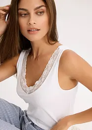 Singlet med økologisk bomull og blonder (2-pack), bonprix