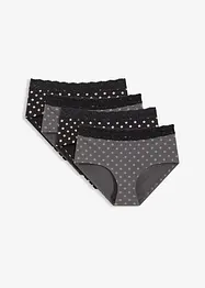 Truse med høy midje, økologisk bomull og blonder (4-pack), bonprix