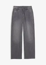 Wide Leg-jeans med strass Mid Waist, bonprix