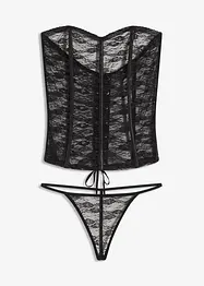 Korsett og stringtruse i blondemateriale (2-delt sett), bonprix