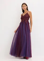 Maxikjole i tynn tyll med blonder, bonprix