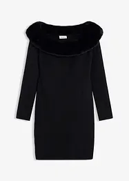 Strikketkjole med fuskepels-besetning, bonprix