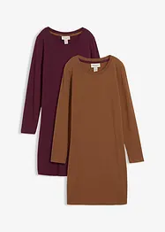 Figurnær jerseykjole i bomull med stretch (2-pack), bonprix