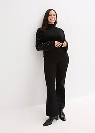 Finstrikket genser med fint pyntede trompetermer, bonprix