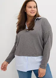 Genser i finstrikk med bluse-innfelling, bonprix