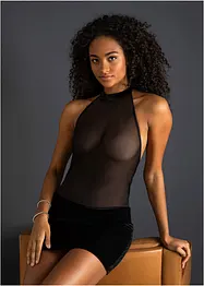 Halterneck-kjole med fløyel, bonprix