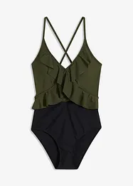 Badedrakt med cut out og volanger, bonprix