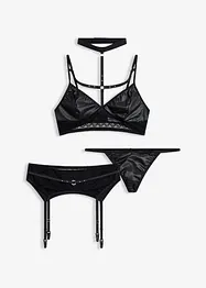 Bralette + stringtruse + stroppeholder i wetlook (3-delt sett), bonprix