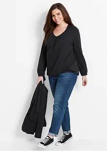 Langermet topp i 100% bomull med strikk, bonprix