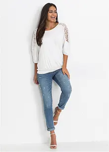 Oversized topp i viskosemiks med blonder, bonprix