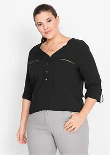 Viskosebluse med V-hals, lange ermer, bonprix