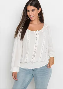 Slip on-bluse med Crochet-blonde, bonprix