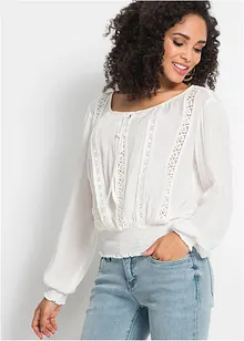 Slip on-bluse med Crochet-blonde, bonprix