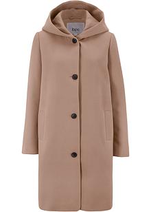 Nydelig kort kåpe med hette og knytebelte brunbeige Nydelig kort kåpe med hette og knytebelte brunbeige