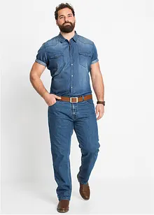 Jeansskjorte av økologisk bomull, Slim Fit, kort arm, bonprix