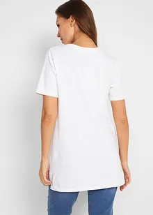 Lang basic T-shirt med V-hals og kort arm 2-pack, bonprix