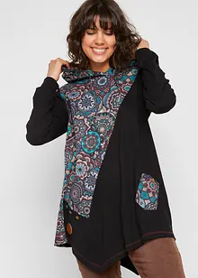 Hettegenser med asymmetrisk kant og patchwork-look, lang arm, bonprix