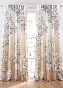 Mikrofibergardin med roseprint, med resirkulert polyester (1-pack), bonprix