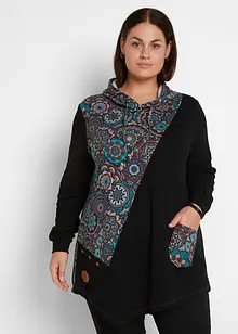 Hettegenser med asymmetrisk kant og patchwork-look, lang arm, bonprix