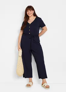 Jersey-jumpsuit med V-utringning, kort arm, bonprix