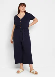 Jersey-jumpsuit med V-utringning, kort arm, bonprix