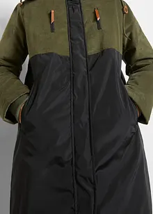 Lang parkas med hette og materialmiks, rett passform, bonprix