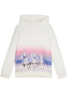 Sweatshirt med hette og hestemotiv til jente, bonprix