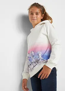 Sweatshirt med hette og hestemotiv til jente, bonprix