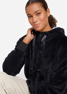 Loungewear langermet fleece-kosejakke med hette, bonprix