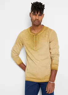 Henley T-shirt av økologisk bomull i vasket look, lang arm, bonprix