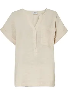 Musselin-bluse med knappestolpe og lomme, bonprix