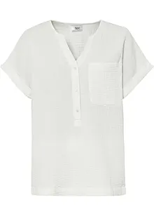 Musselin-bluse med knappestolpe og lomme, bonprix