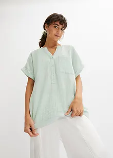 Musselin-bluse med knappestolpe og lomme, bonprix