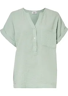 Musselin-bluse med knappestolpe og lomme, bonprix