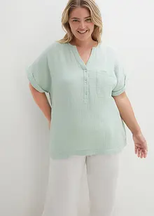 Musselin-bluse med knappestolpe og lomme, bonprix