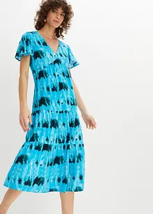 Knelang jerseykjole med vingeermer, volanger og lommer, bonprix