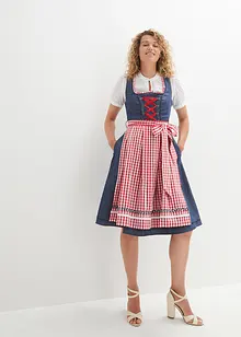 Dirndl med jeans-look og forkle, knelang (2-delt sett), bonprix