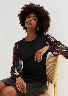 Rib-shirt med chiffon-ermer, BODYFLIRT boutique