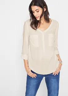 Viskosebluse med V-hals, lang arm, bonprix