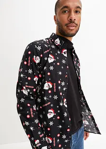 Langermet skjorte i 100% bomull med juleprint, Slim Fit, bonprix