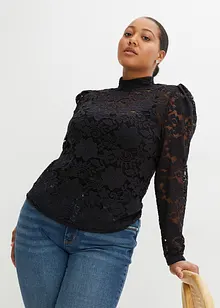 Figurnær, langermet topp med blonder, bonprix